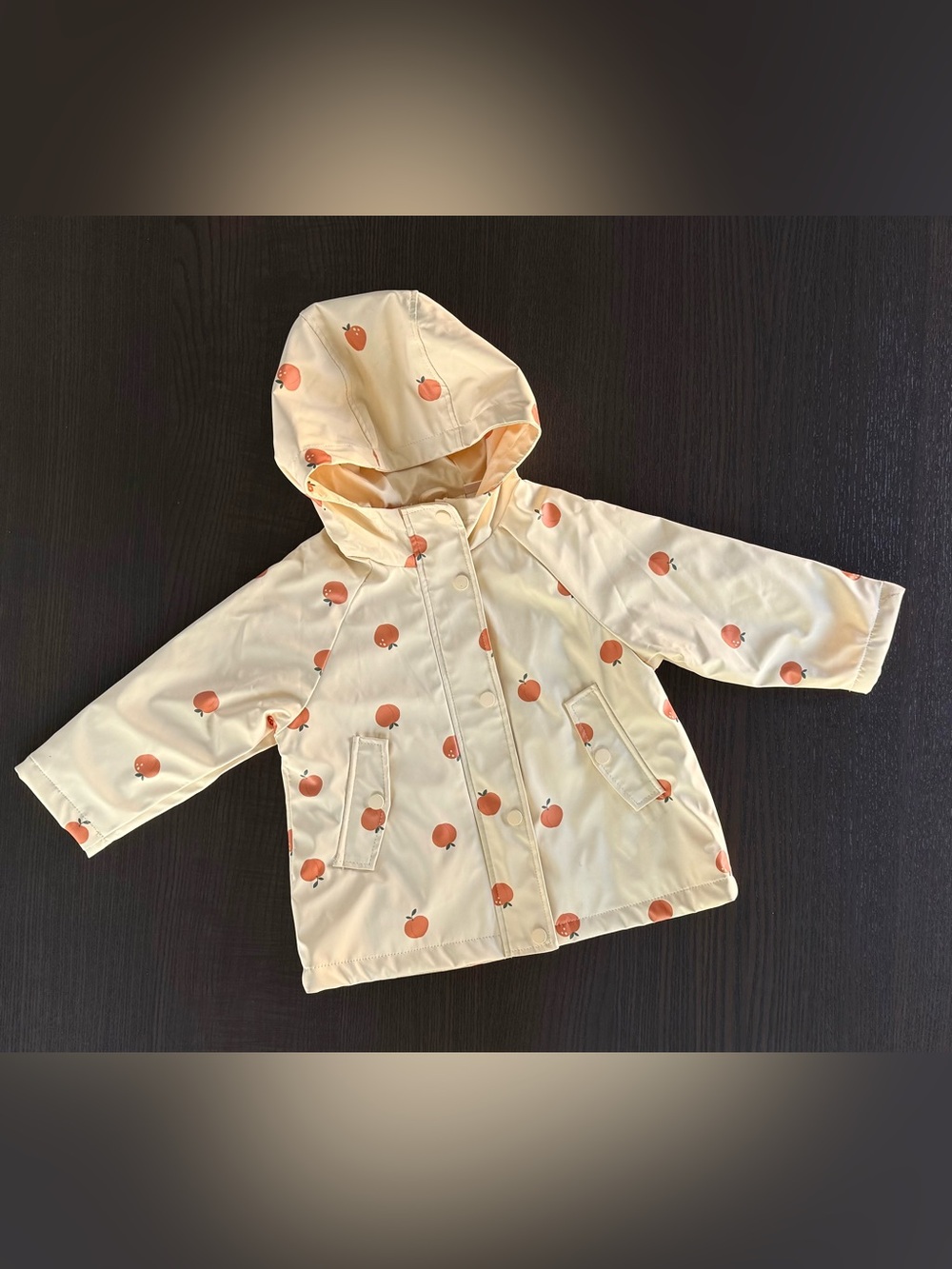 Zara Cream Hooded Kids Raincoat with Peach Print